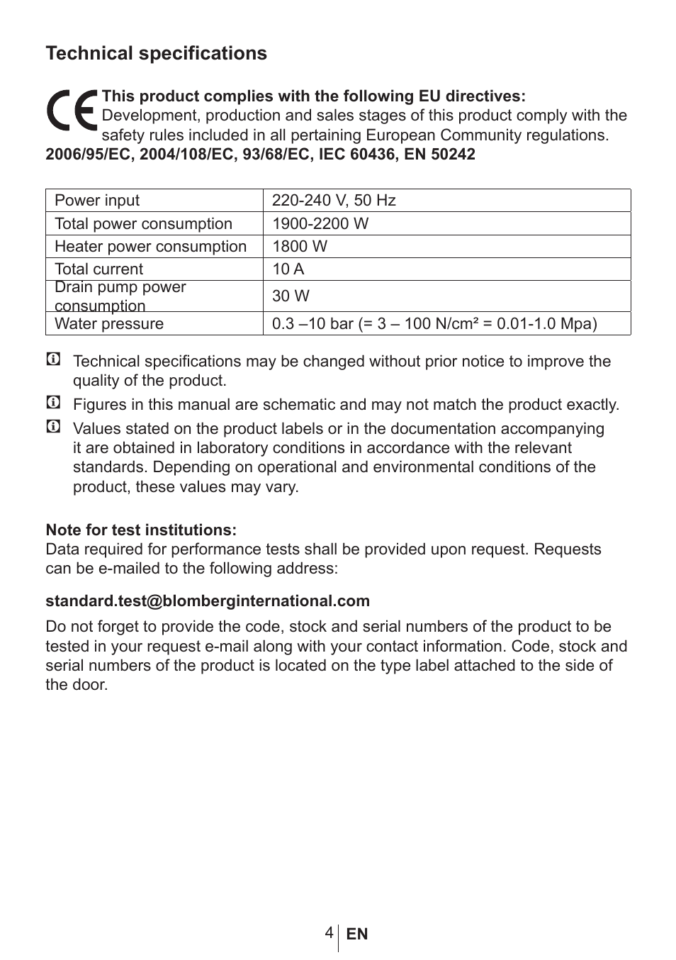 Technical specifications | Blomberg GIN 9487 E User Manual | Page 5 / 43