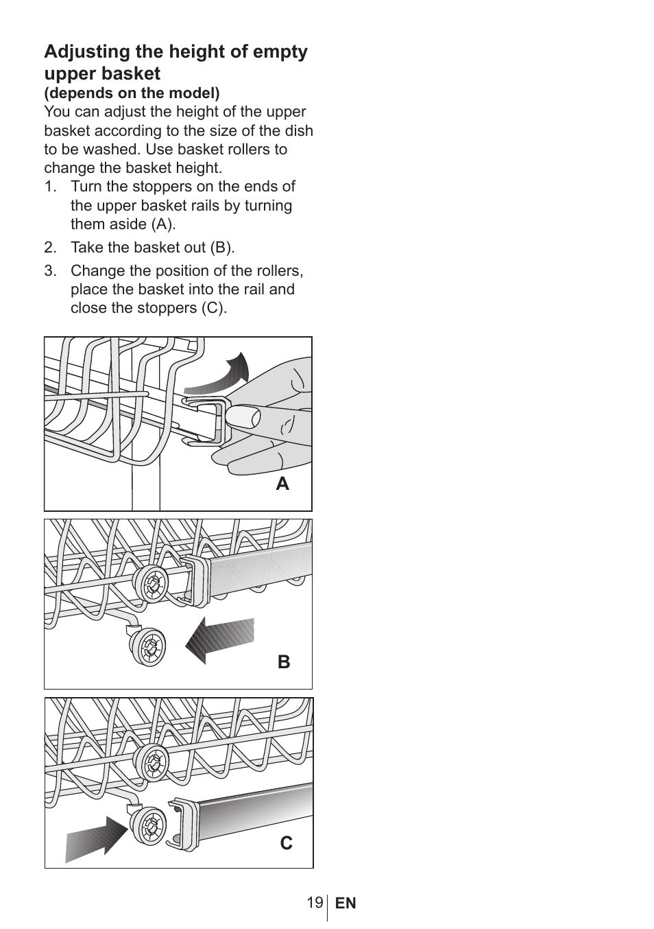 Adjusting the height of empty upper basket | Blomberg GVS 9480 XB20 User Manual | Page 20 / 31