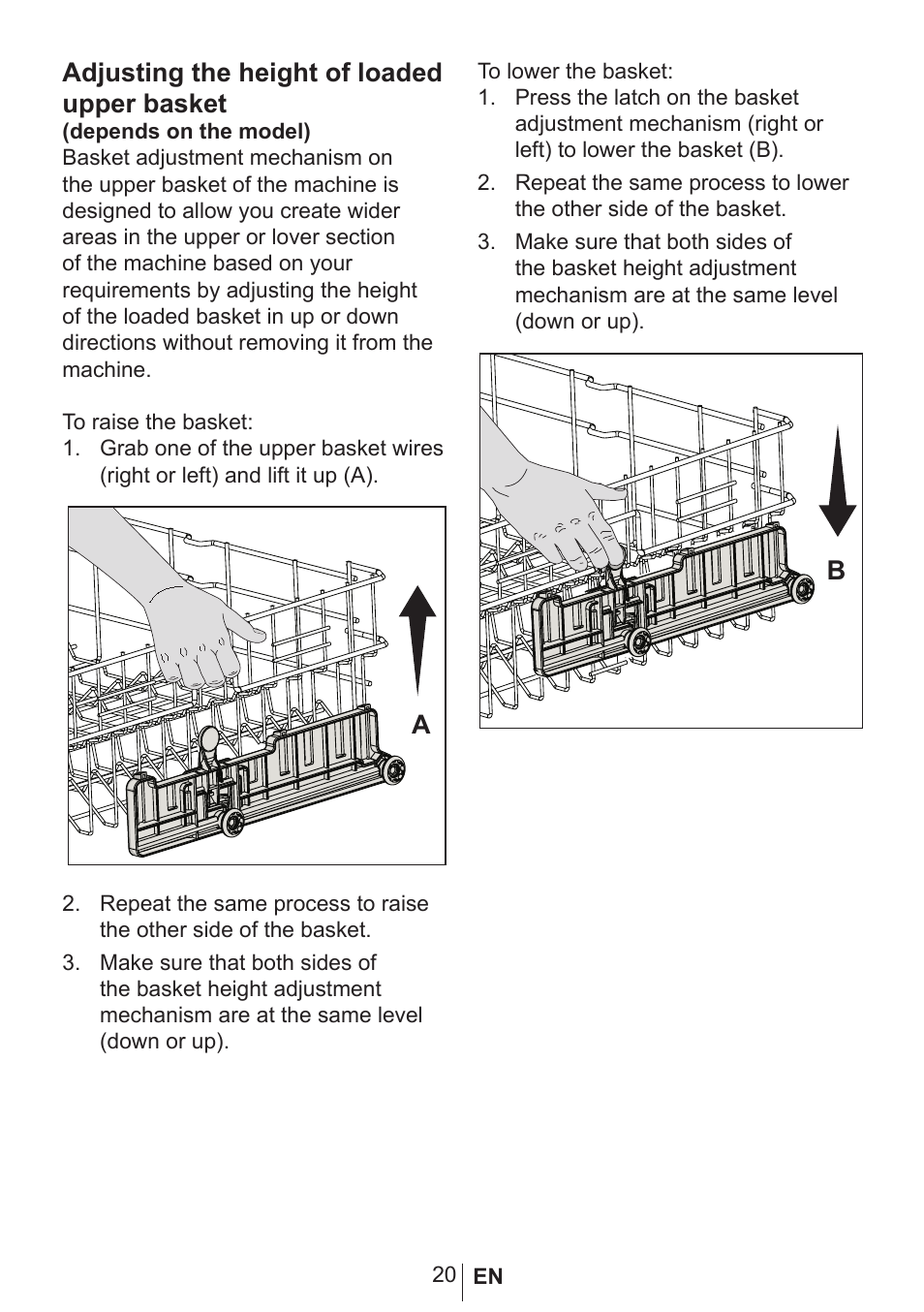 Adjusting the height of loaded upper basket | Blomberg GVS 9480 XB20 User Manual | Page 21 / 31
