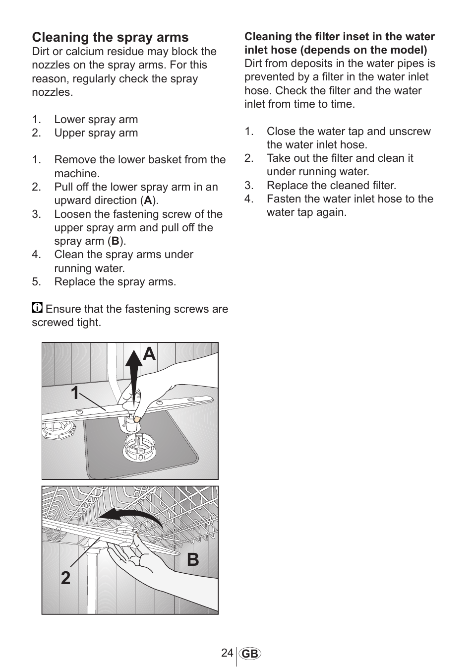 Cleaning the spray arms | Blomberg GIN 9260 E User Manual | Page 25 / 33