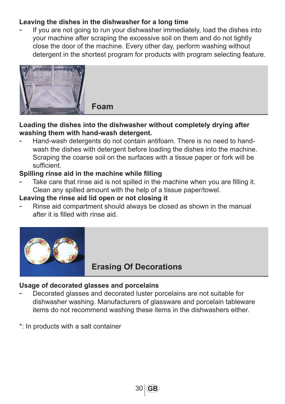 Foam, Erasing of decorations | Blomberg GIN 9260 E User Manual | Page 31 / 33