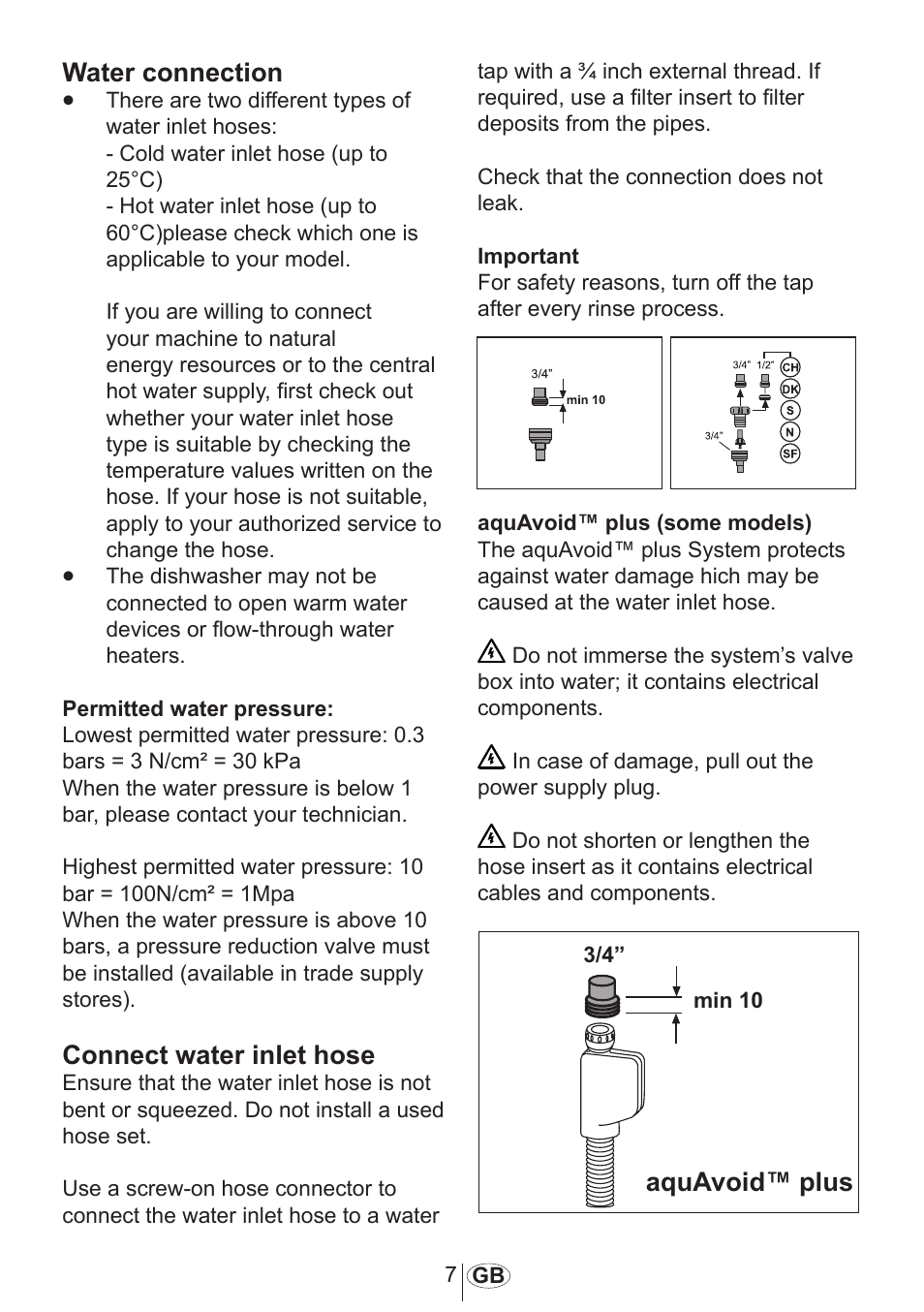 Water connection, Connect water inlet hose | Blomberg GIN 9260 E User Manual | Page 8 / 33