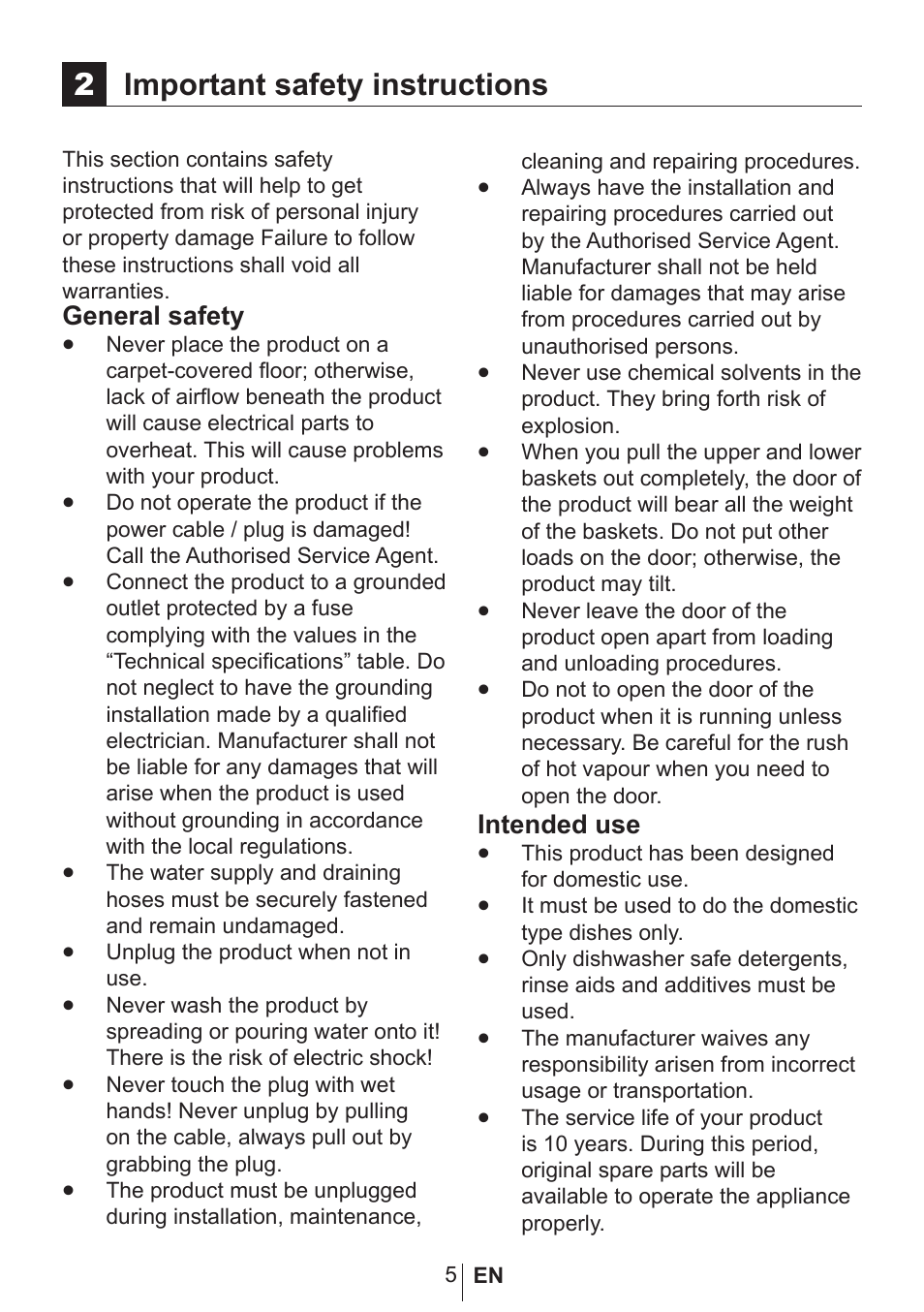 2important safety instructions, General safety, Intended use | Blomberg GIN 9262 X User Manual | Page 6 / 35