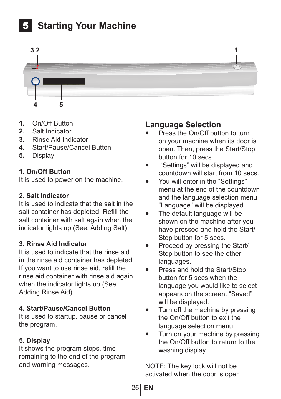 5starting your machine, Language selection | Blomberg smarTouch BUXB20 User Manual | Page 26 / 42