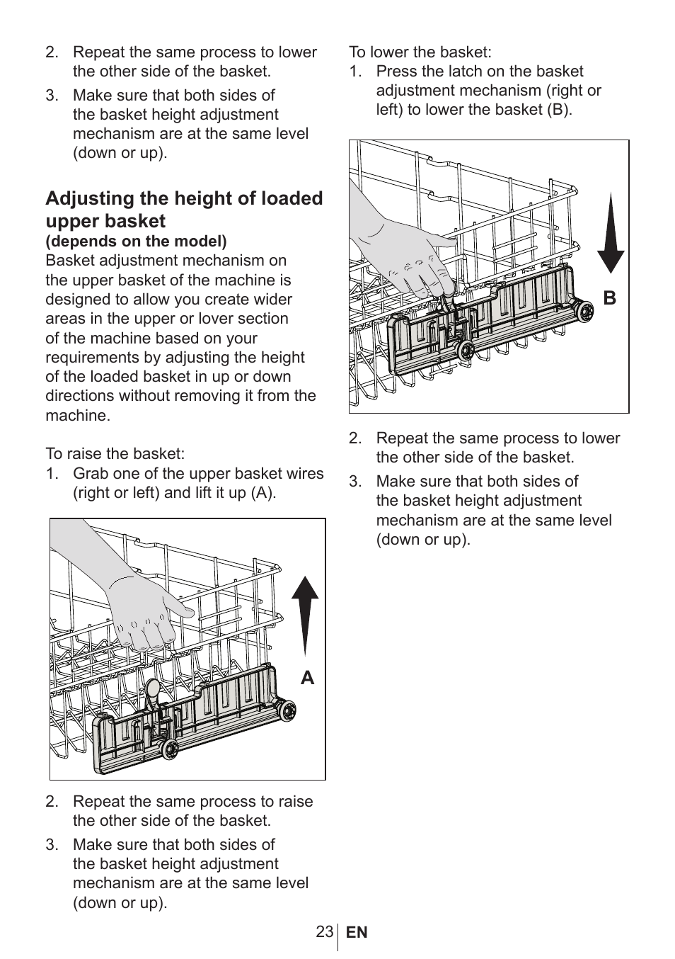 Adjusting the height of loaded upper basket | Blomberg GIN 9585 XB User Manual | Page 24 / 46
