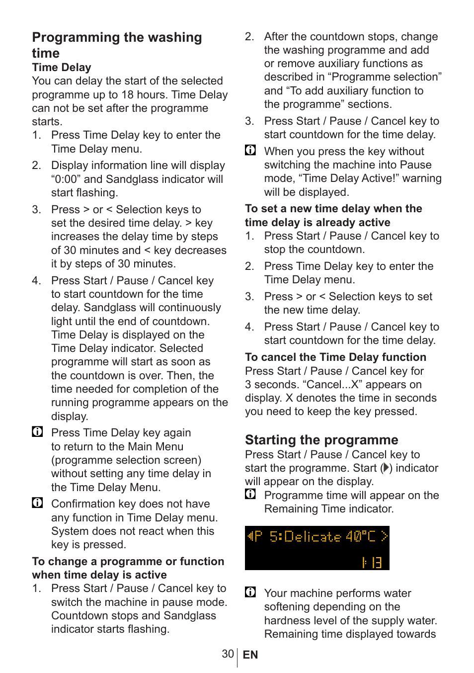 Programming the washing time, Starting the programme | Blomberg GIN 9585 XB User Manual | Page 31 / 46