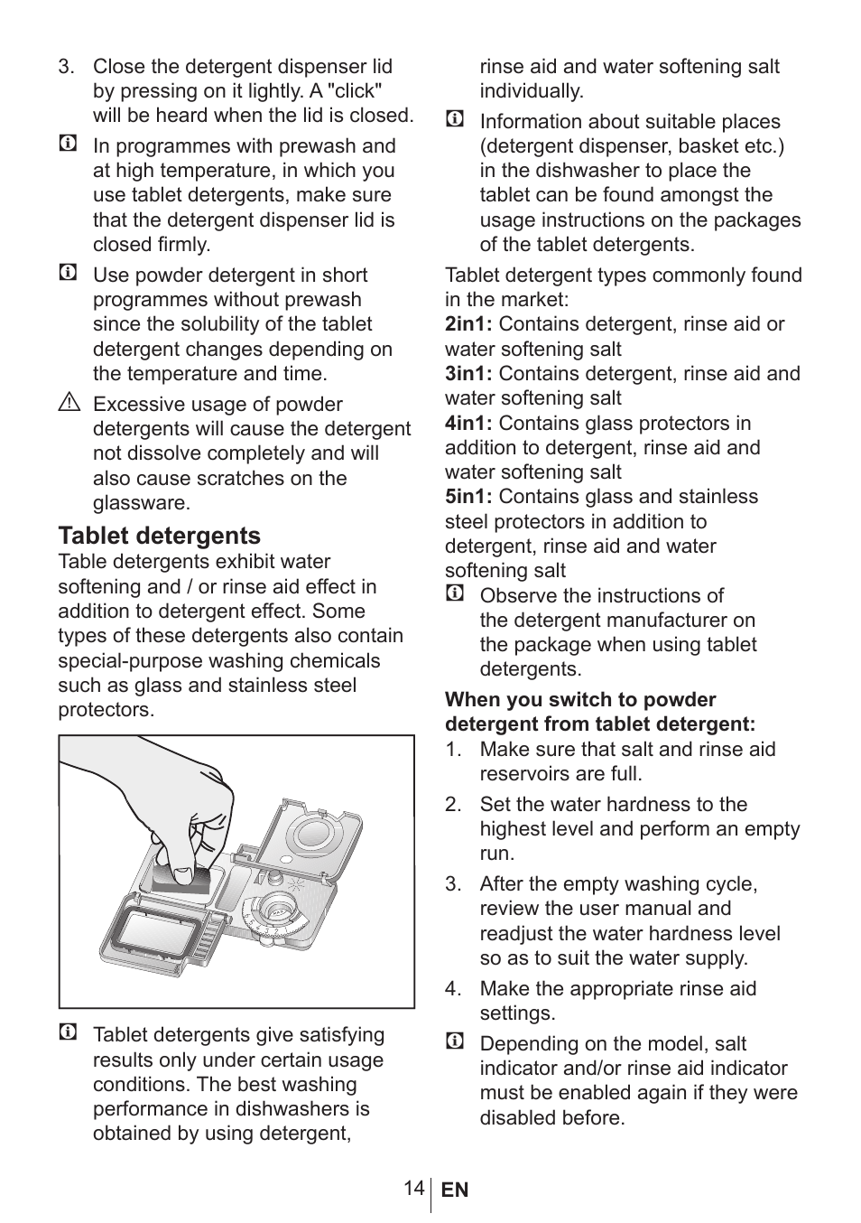 Tablet detergents | Blomberg GVN 9487 E User Manual | Page 15 / 36