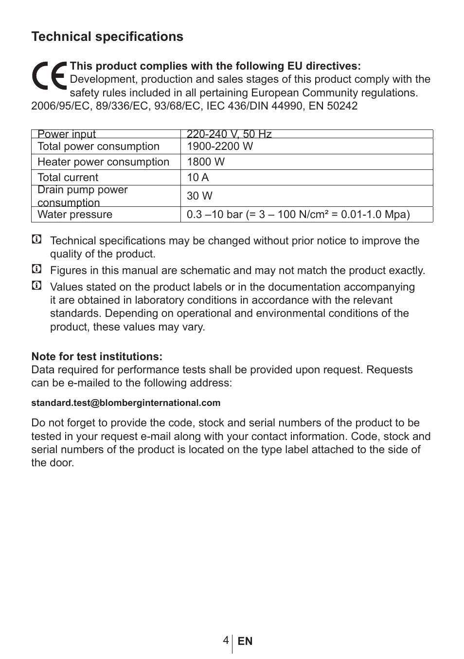 Technical specifications | Blomberg GVN 9487 E User Manual | Page 5 / 36