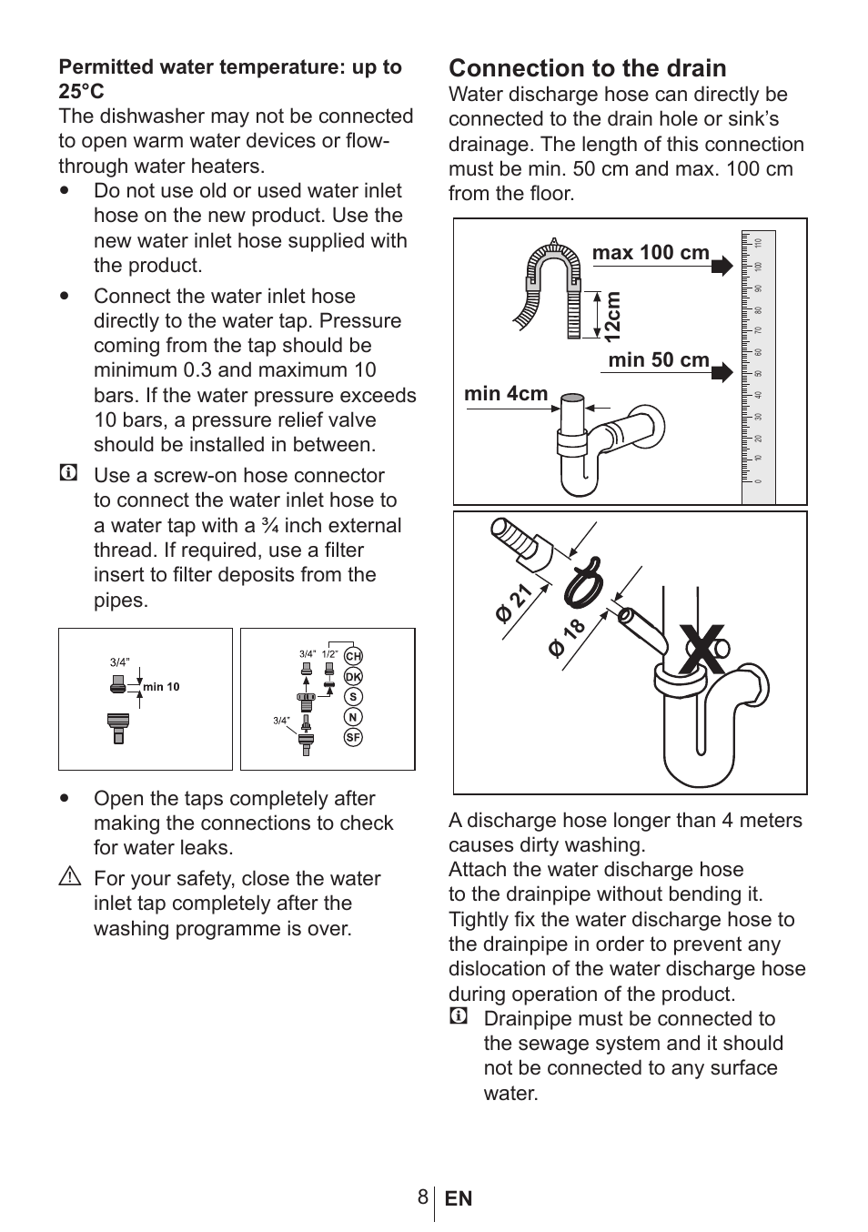 Connection to the drain | Blomberg GVN 9487 E User Manual | Page 9 / 36