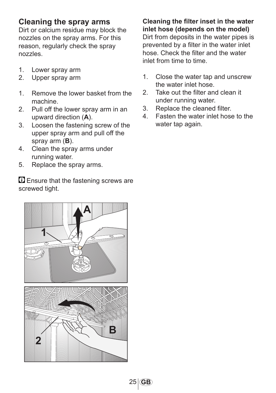 Cleaning the spray arms | Blomberg GSS 9482 X20 User Manual | Page 26 / 34