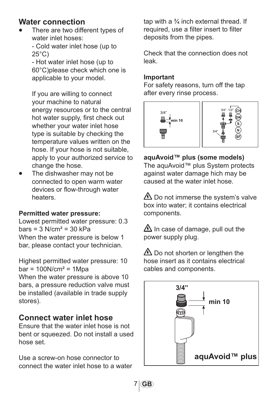 Water connection, Connect water inlet hose | Blomberg GSS 9482 X20 User Manual | Page 8 / 34