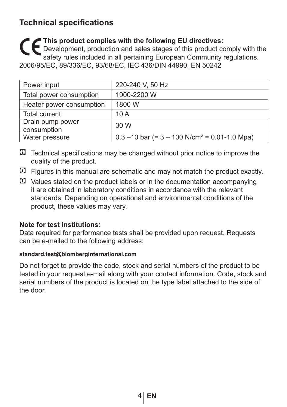 Technical specifications | Blomberg GSN 9122 User Manual | Page 5 / 35