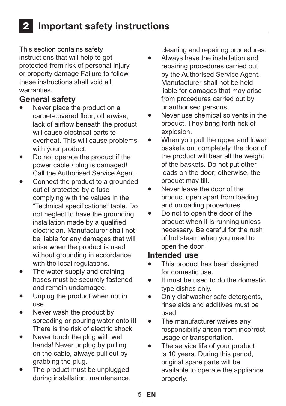 2important safety instructions, General safety, Intended use | Blomberg GSN 9122 User Manual | Page 6 / 35