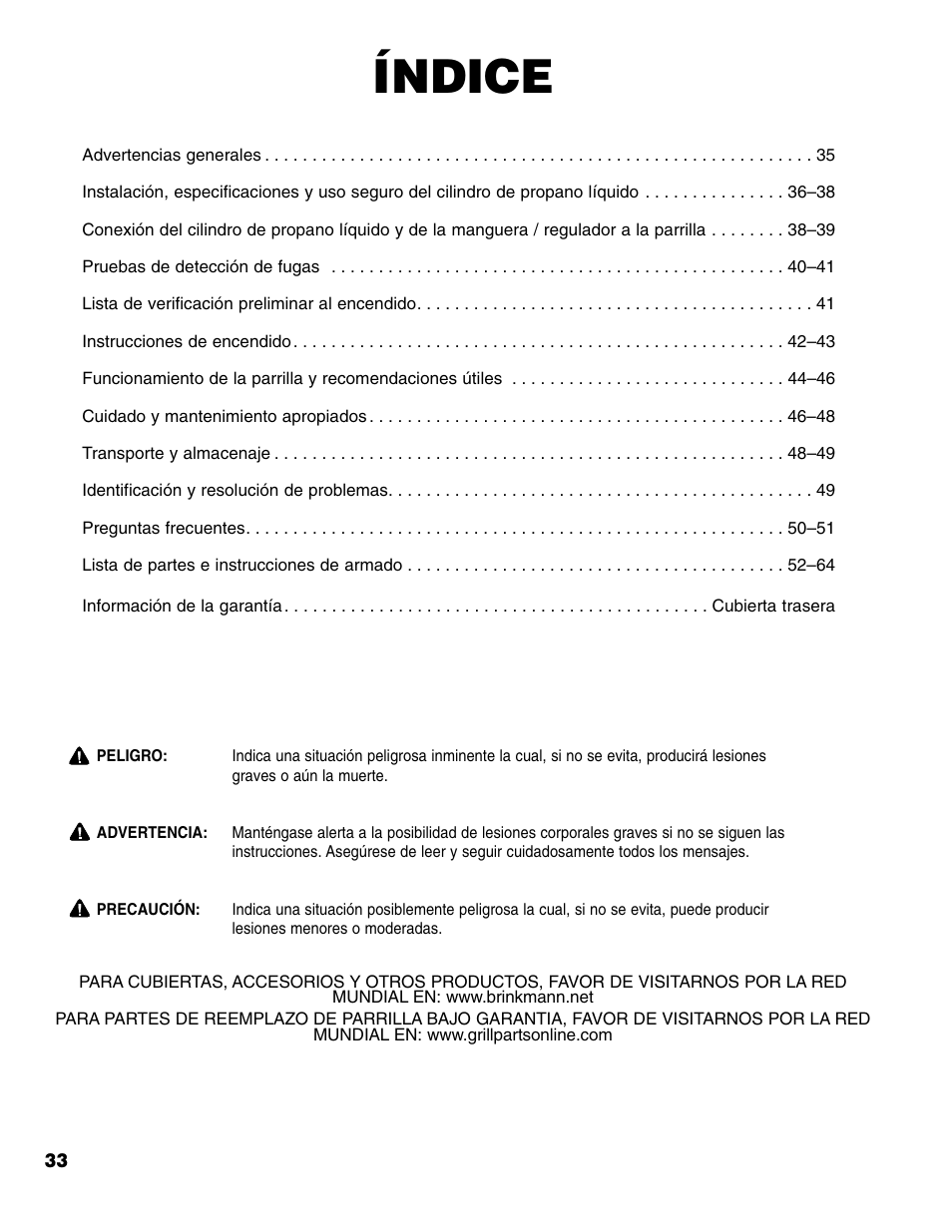 Índice | Brinkmann Series 6419 User Manual | Page 34 / 64