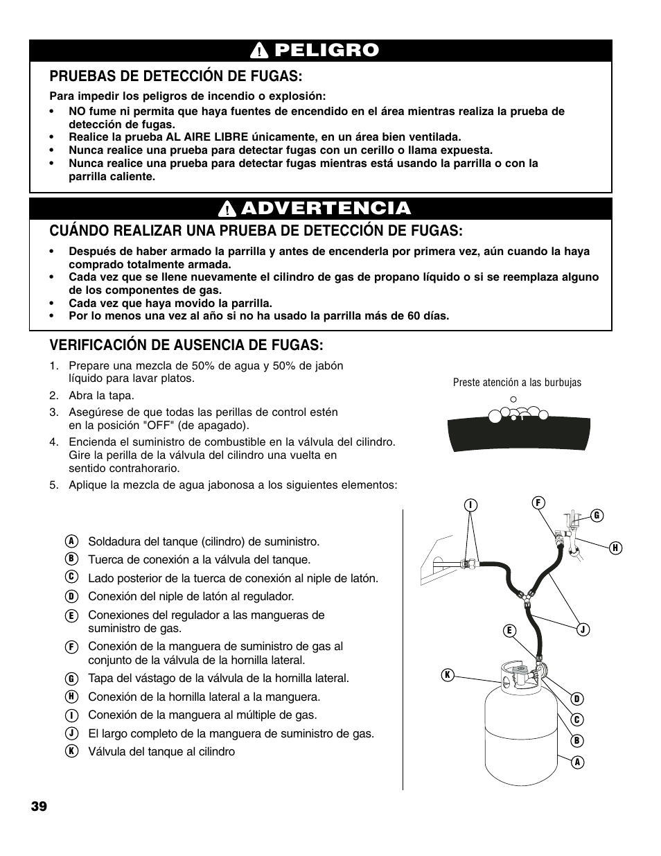 Advertencia peligro, Pruebas de detección de fugas, Cuándo realizar una prueba de detección de fugas | Verificación de ausencia de fugas | Brinkmann Series 6419 User Manual | Page 40 / 64