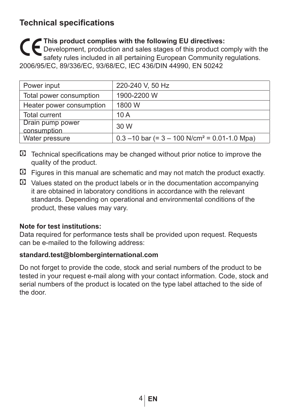 Technical specifications | Blomberg GSN 9470 XSP User Manual | Page 5 / 43