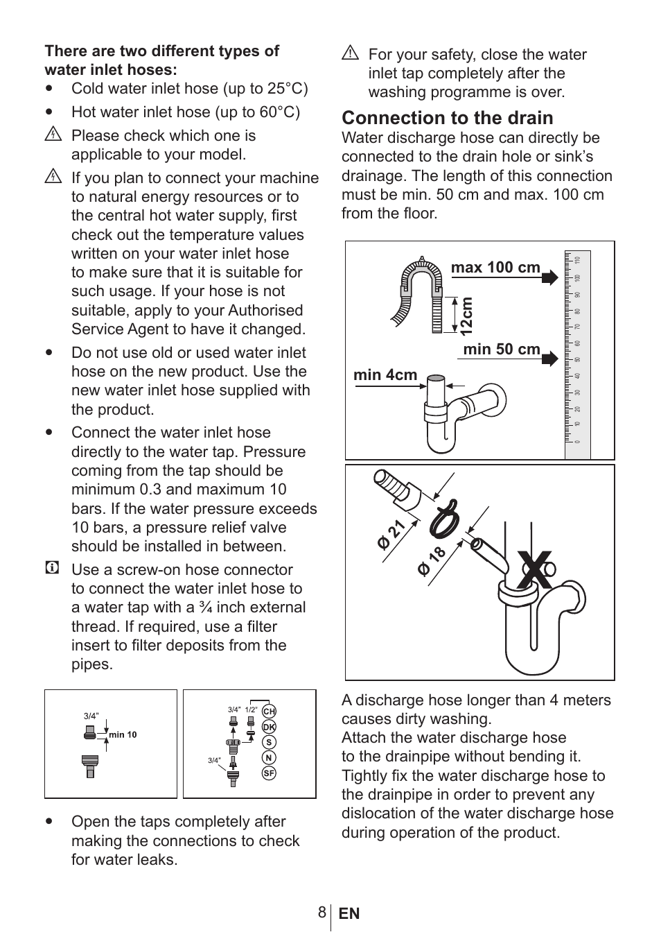 Connection to the drain | Blomberg GSN 9470 XSP User Manual | Page 9 / 43