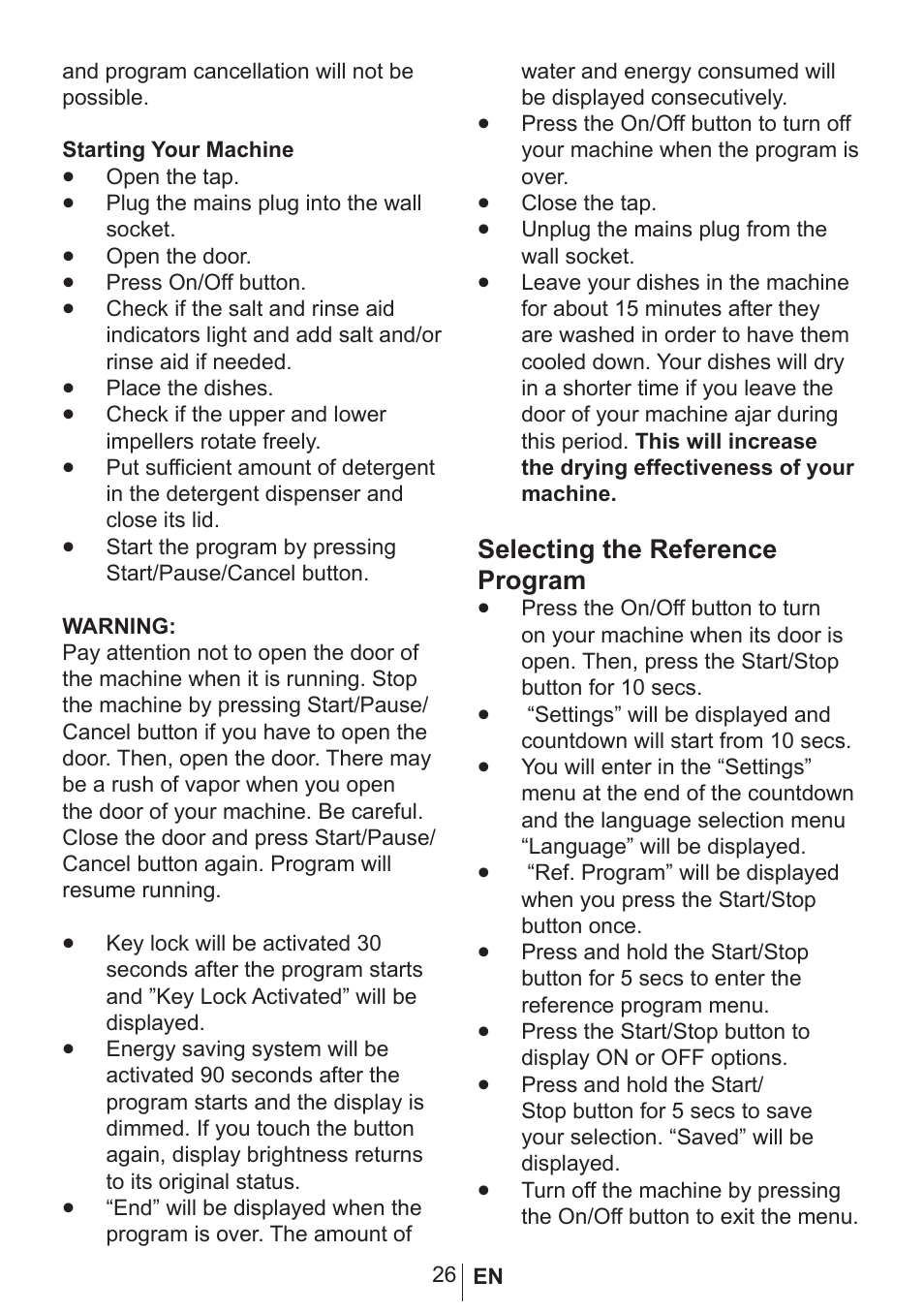 Selecting the reference program | Blomberg smarTouch W20 User Manual | Page 27 / 42