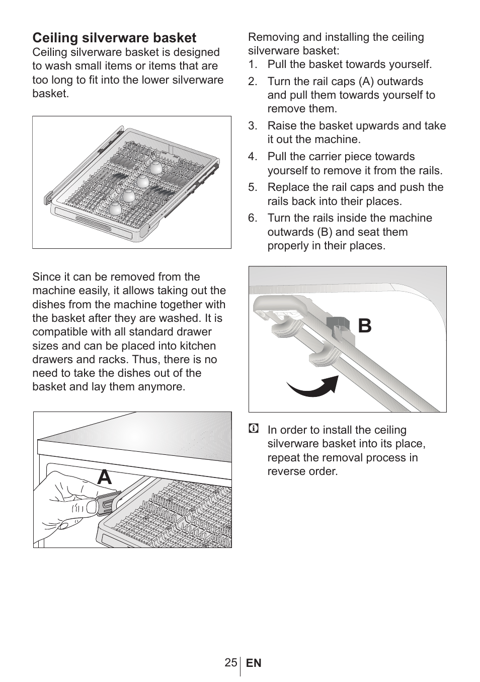 Ceiling silverware basket | Blomberg GSN 9583 XB630 User Manual | Page 26 / 47