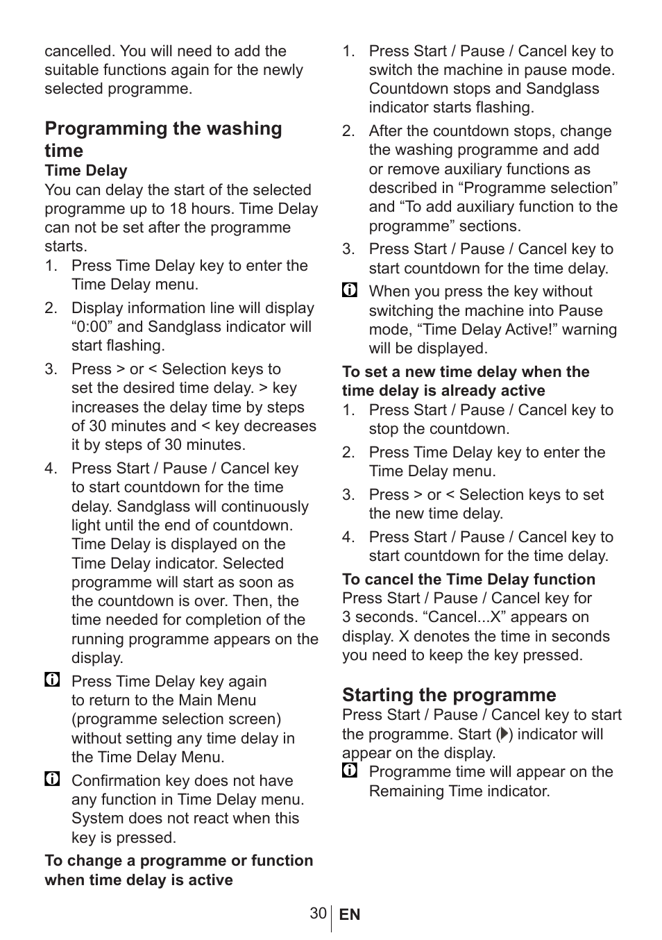 Programming the washing time, Starting the programme | Blomberg GSN 9583 XB630 User Manual | Page 31 / 47