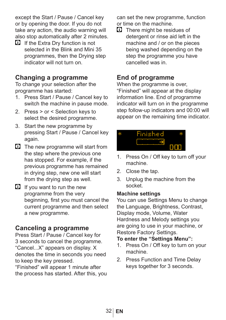 Changing a programme, Canceling a programme, End of programme | Blomberg GSN 9583 XB630 User Manual | Page 33 / 47