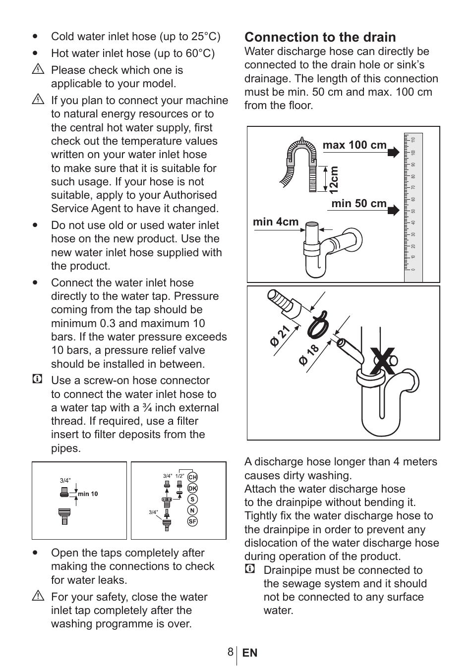 Connection to the drain | Blomberg GSN 9583 XB630 User Manual | Page 9 / 47