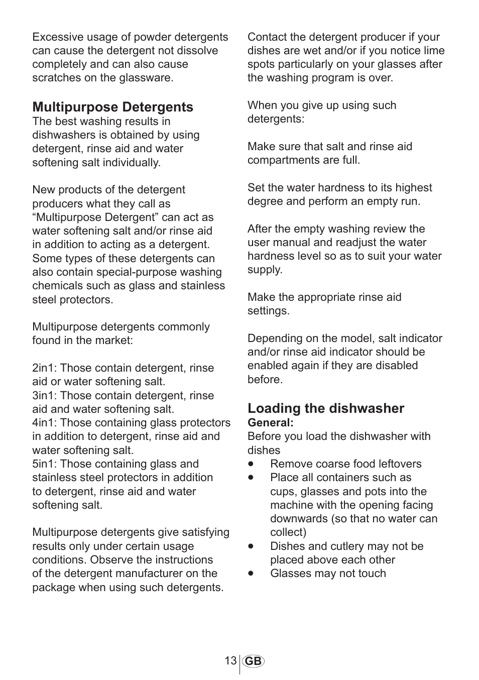 Multipurpose detergents, Loading the dishwasher | Blomberg GSN 9583 A630 User Manual | Page 14 / 45