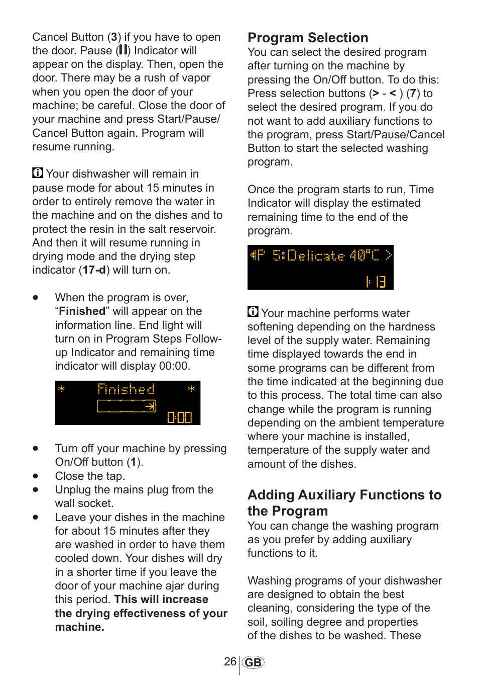 Program selection, Adding auxiliary functions to the program | Blomberg GSN 9583 A630 User Manual | Page 27 / 45