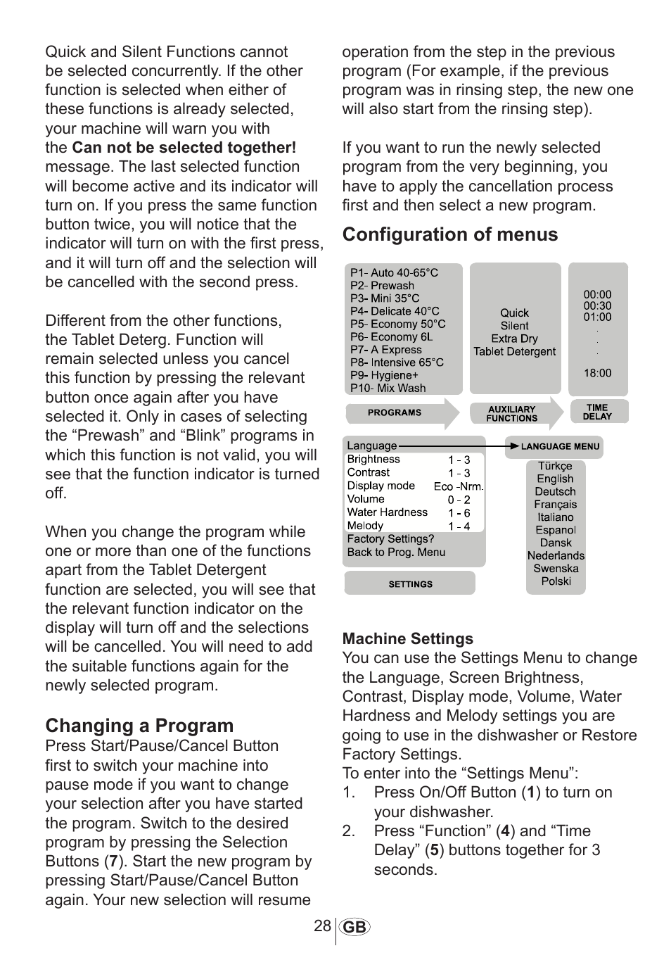 Changing a program, Configuration of menus | Blomberg GSN 9583 A630 User Manual | Page 29 / 45