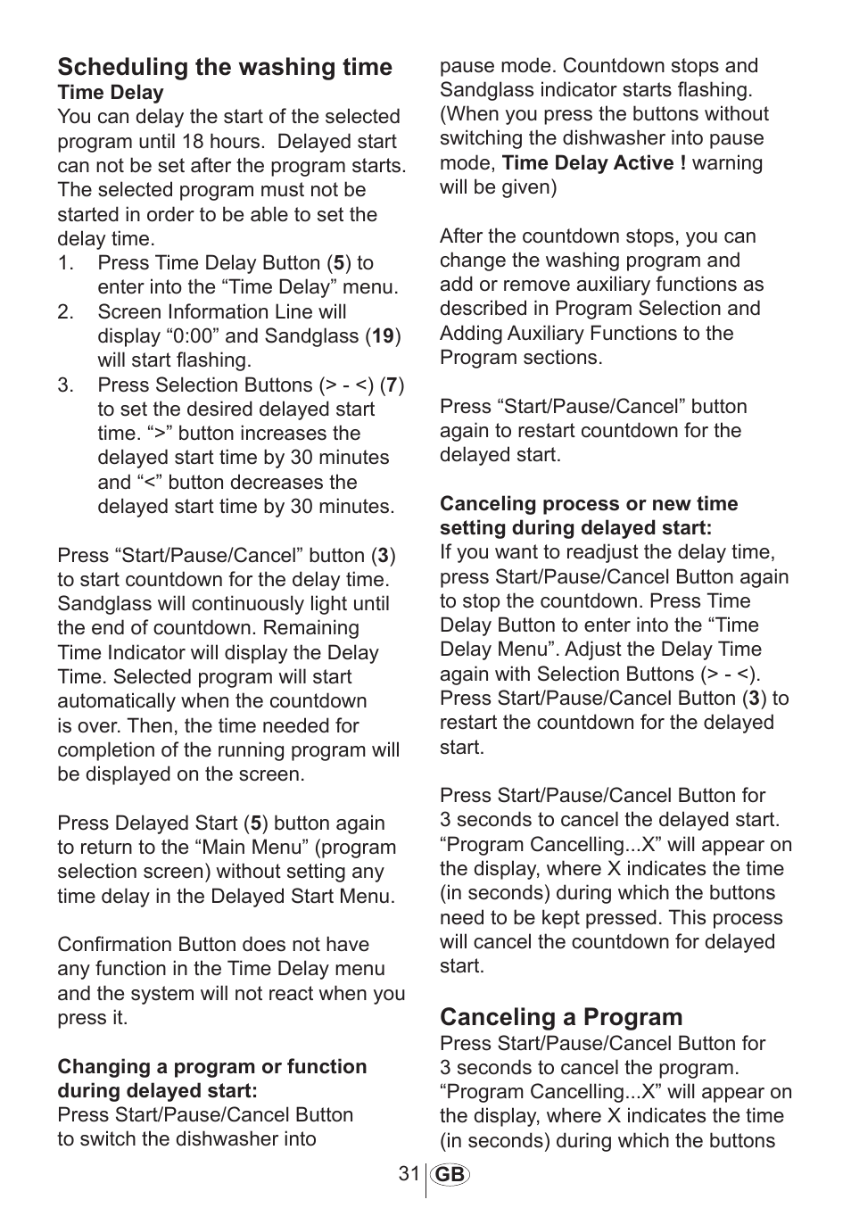Scheduling the washing time, Canceling a program | Blomberg GSN 9583 A630 User Manual | Page 32 / 45