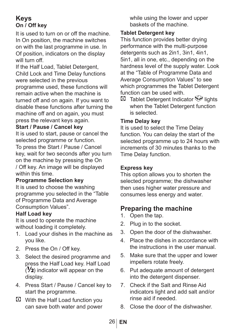 Keys, Preparing the machine | Blomberg GSN 9477 A User Manual | Page 27 / 42