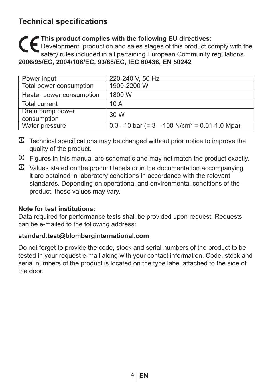 Technical specifications | Blomberg GSN 9477 A User Manual | Page 5 / 42