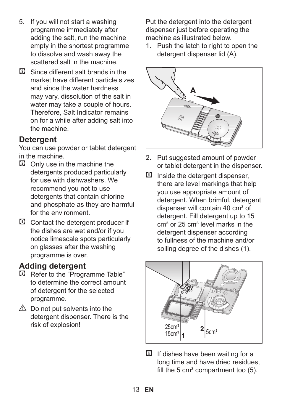 Detergent, Adding detergent c | Blomberg GSN 9582 A7 User Manual | Page 14 / 45
