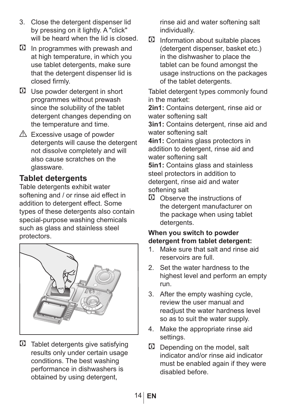Tablet detergents | Blomberg GSN 9582 A7 User Manual | Page 15 / 45
