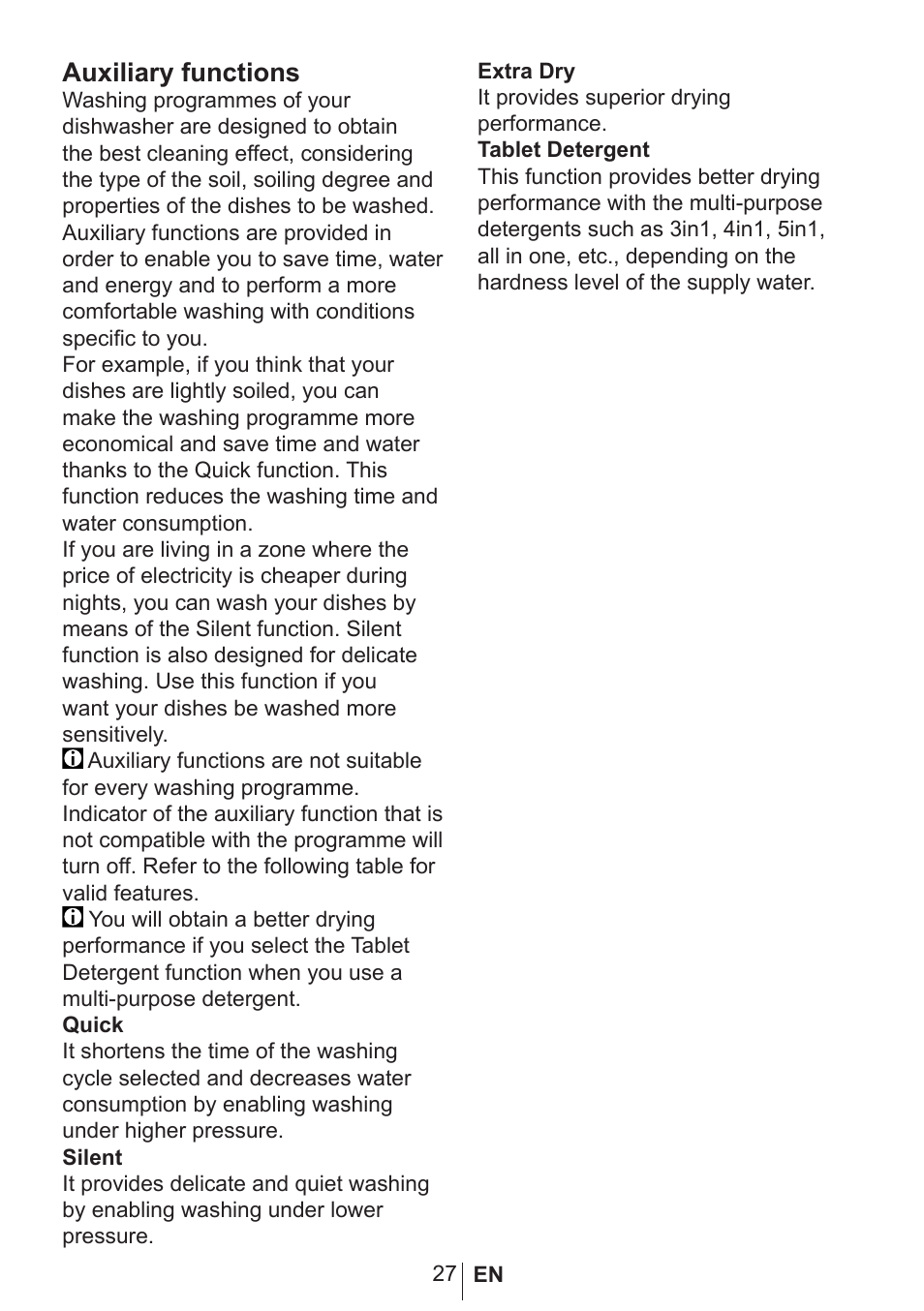 Auxiliary functions | Blomberg GSN 9582 A7 User Manual | Page 28 / 45