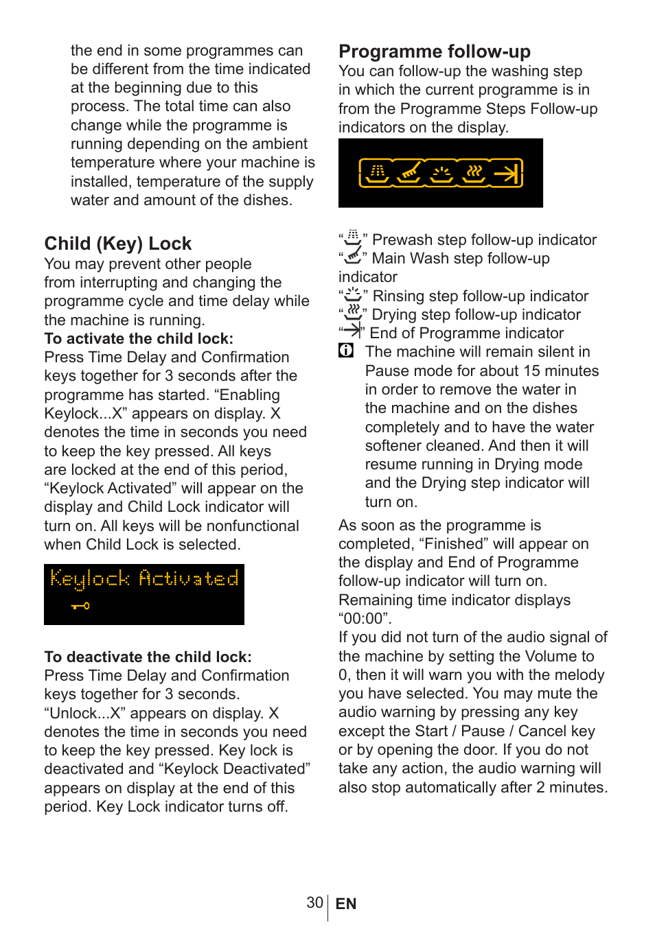 Child (key) lock, Programme follow-up | Blomberg GSN 9582 A7 User Manual | Page 31 / 45