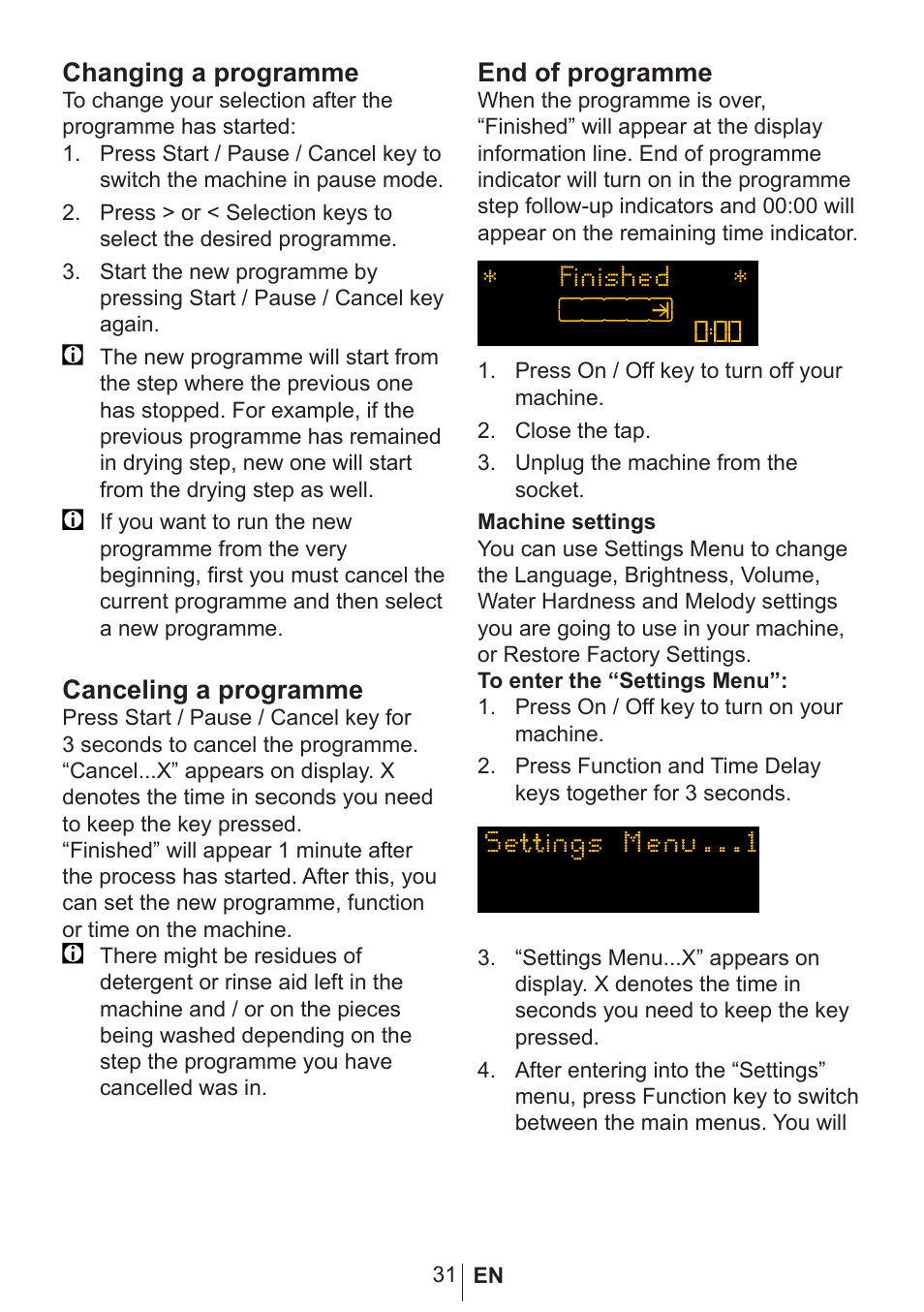 Changing a programme, Canceling a programme, End of programme | Blomberg GSN 9582 A7 User Manual | Page 32 / 45