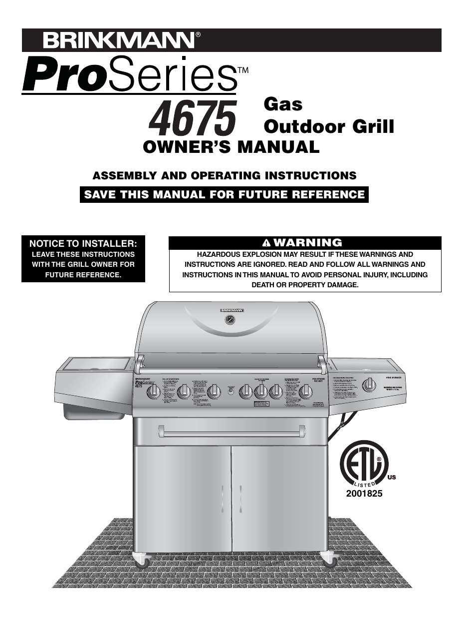 Brinkmann Brinkamnn Pro Series Outdoor Grill 4675 User Manual | 36 pages
