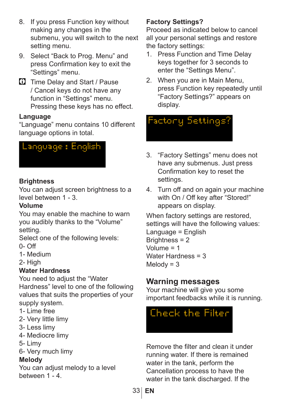 Warning messages | Blomberg GSN 9585 A User Manual | Page 34 / 46
