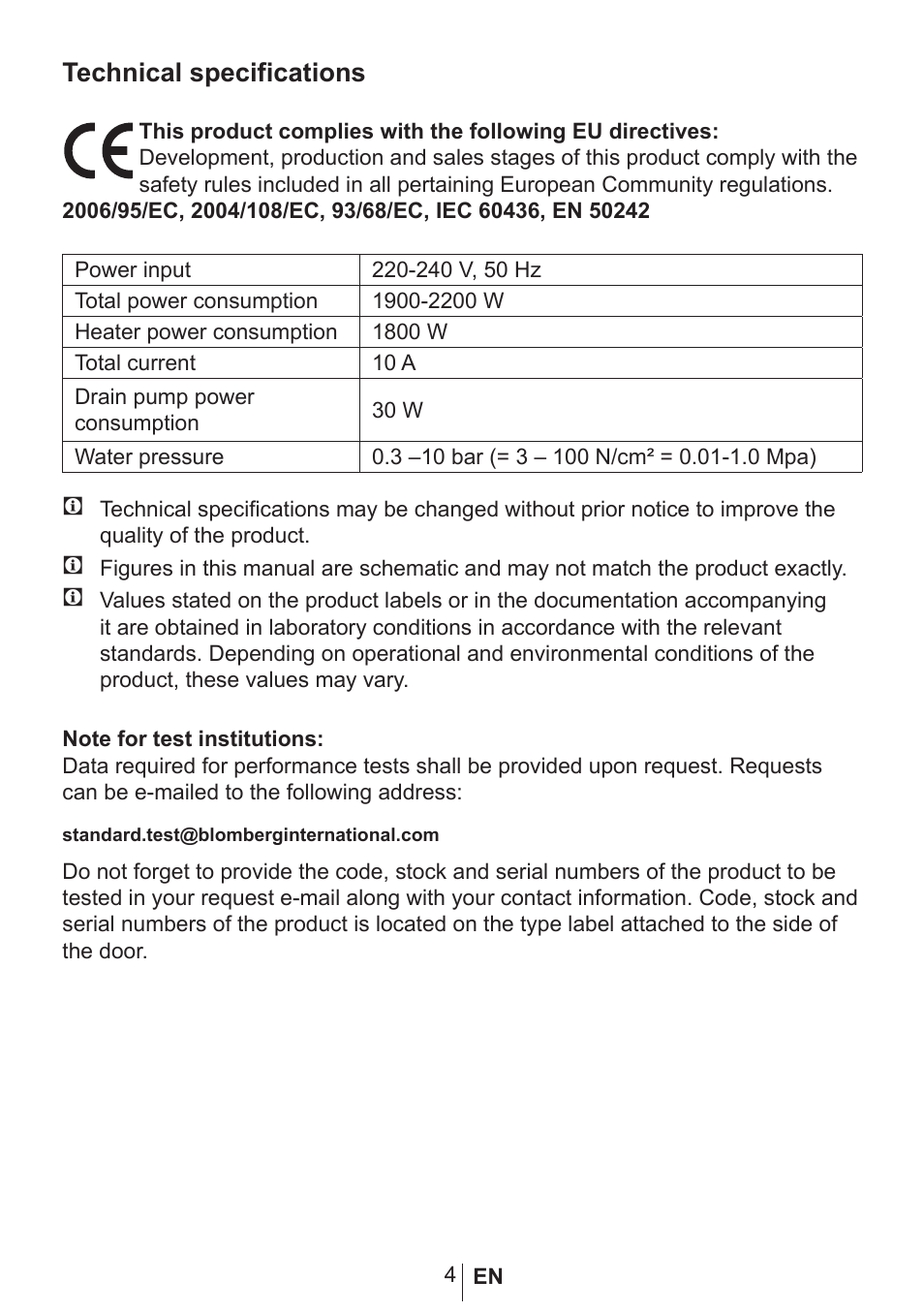 Technical specifications | Blomberg GSN 9585 A User Manual | Page 5 / 46