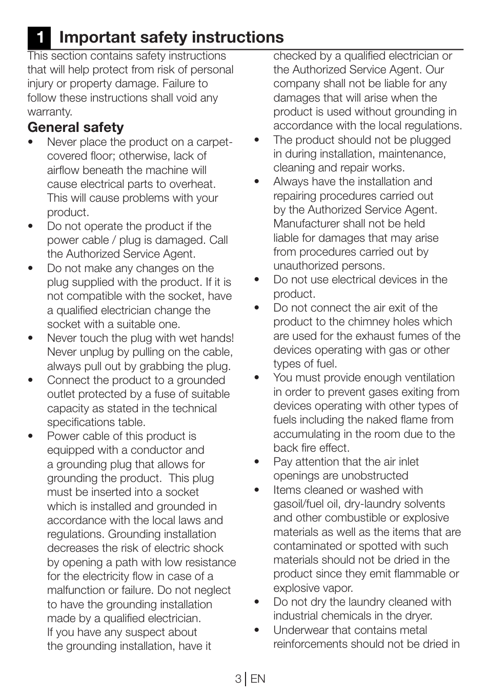 1important safety instructions, General safety | Blomberg TKF 8451 WZ GC 50 User Manual | Page 3 / 56