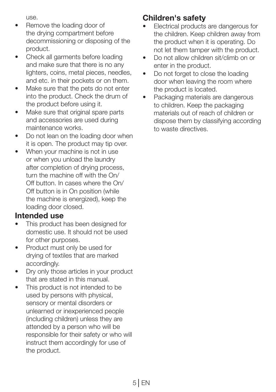 Intended use, Children's safety | Blomberg TKF 8451 WZ GC 50 User Manual | Page 5 / 56