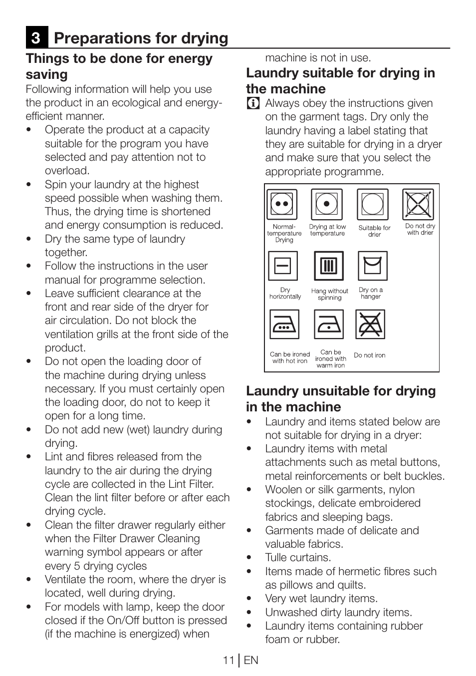 3preparations for drying | Blomberg TKF 7451 AG 50 User Manual | Page 11 / 56