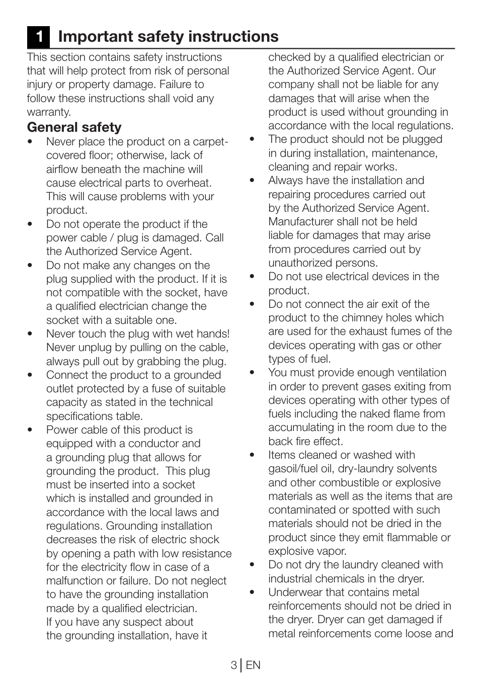 1important safety instructions, General safety | Blomberg TKF 7451 A 30 User Manual | Page 3 / 56