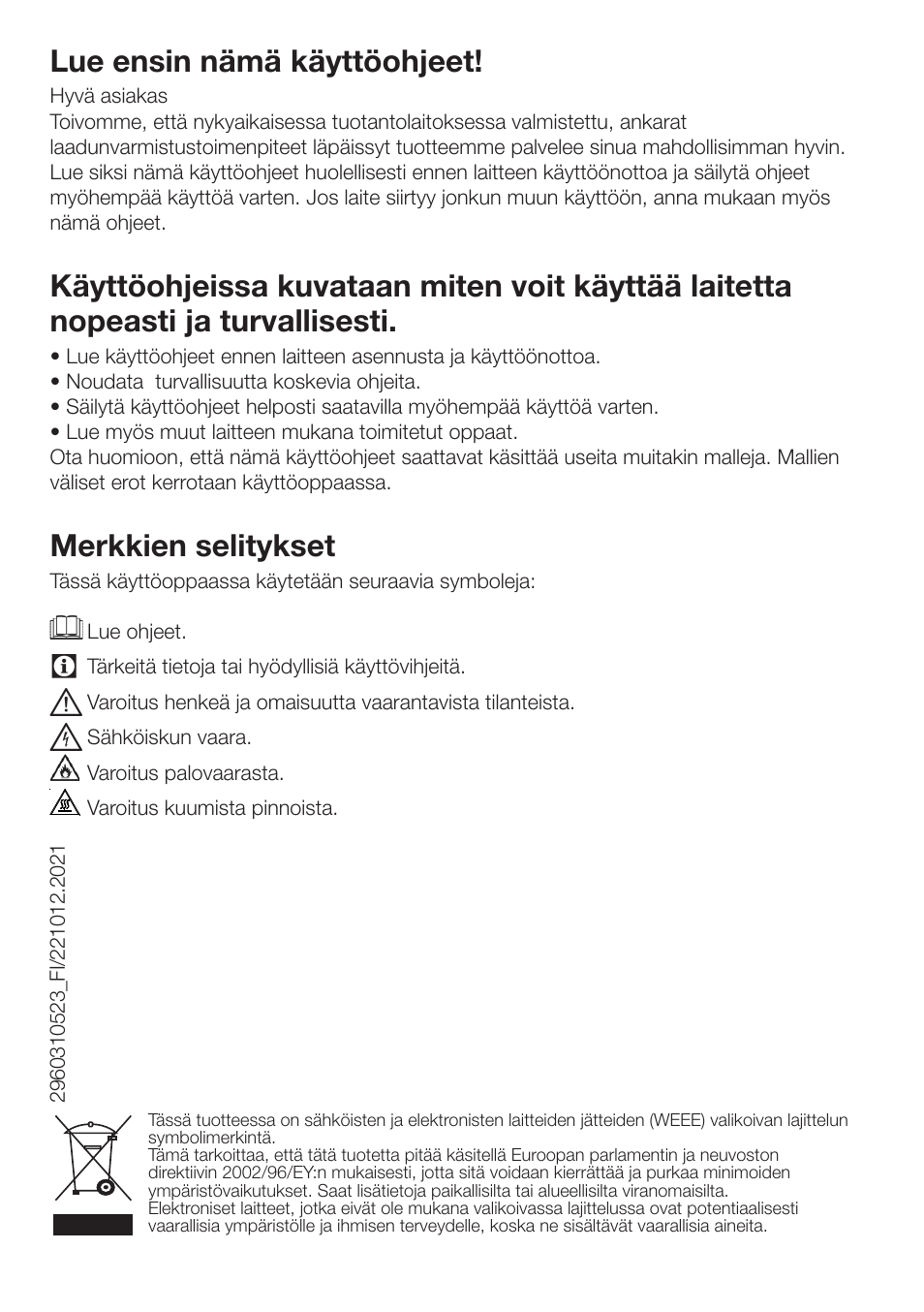 Lue ensin nämä käyttöohjeet, Merkkien selitykset | Blomberg TKF 7451 A 30 User Manual | Page 31 / 56