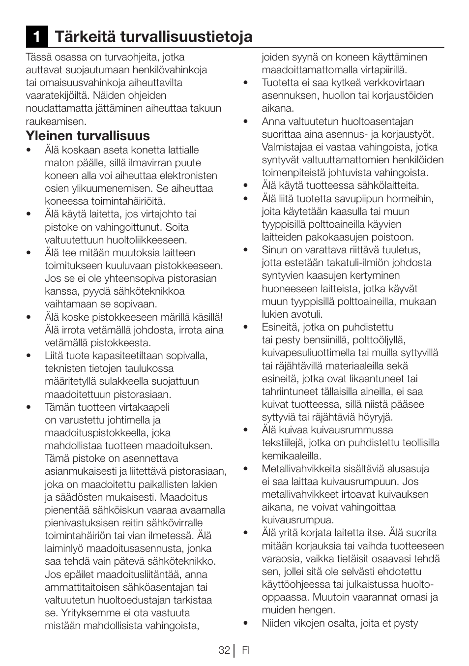 1tärkeitä turvallisuustietoja, Yleinen turvallisuus | Blomberg TKF 7451 A 30 User Manual | Page 32 / 56