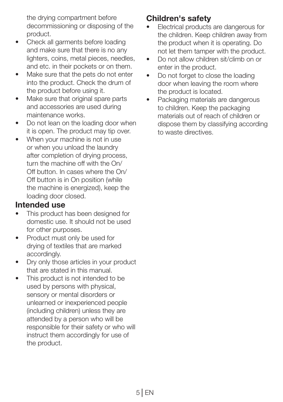 Intended use, Children's safety | Blomberg TKF 7451 A 30 User Manual | Page 5 / 56