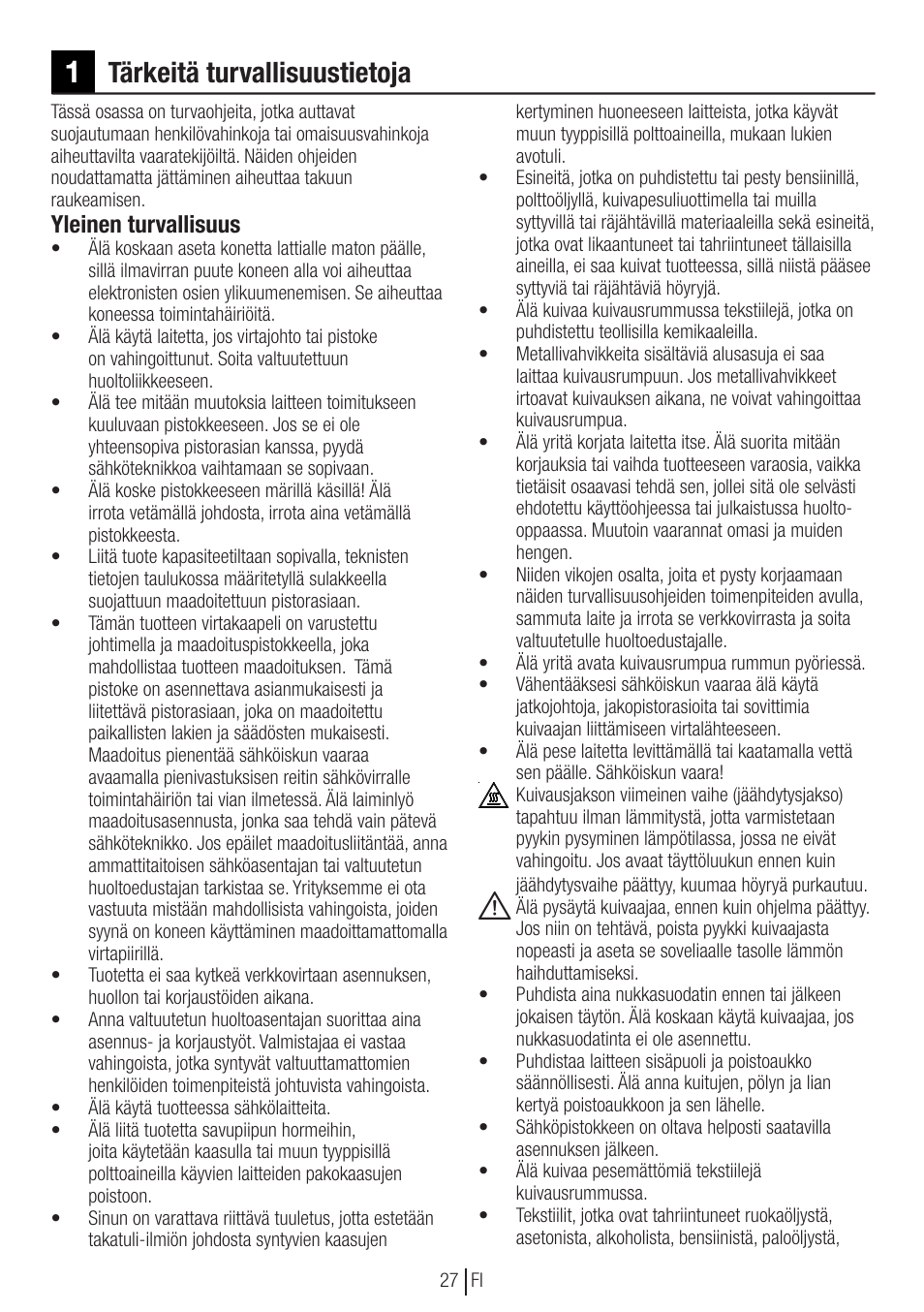 Tärkeitä turvallisuustietoja, Yleinen turvallisuus | Blomberg TKF 8451 SGC 30 User Manual | Page 27 / 48