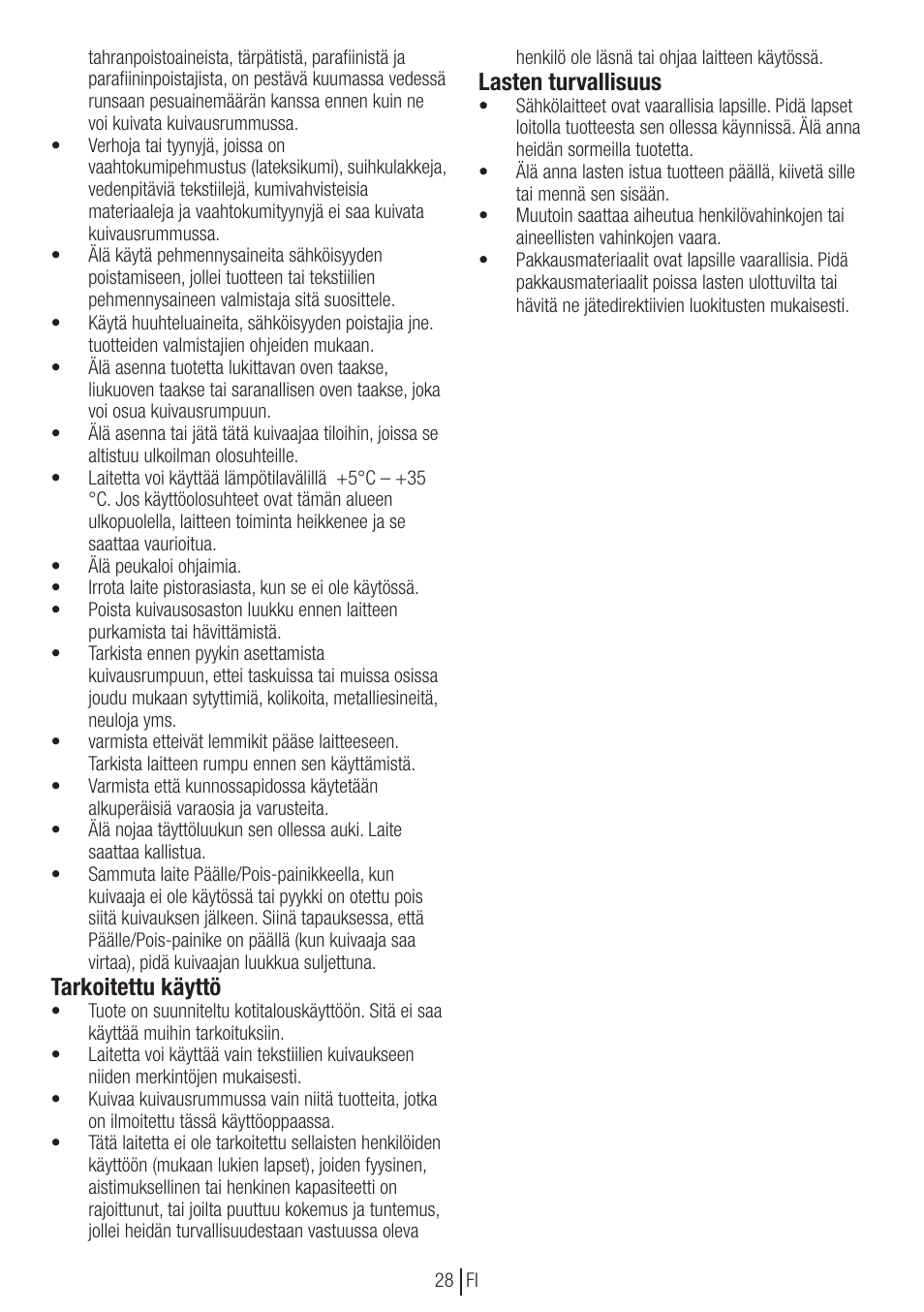 Tarkoitettu käyttö, Lasten turvallisuus | Blomberg TKF 8451 SGC 30 User Manual | Page 28 / 48