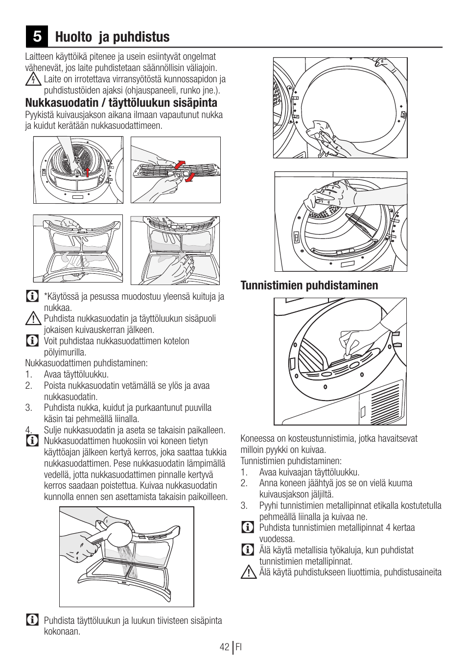 Huolto ja puhdistus | Blomberg TKF 8451 SGC 30 User Manual | Page 42 / 48